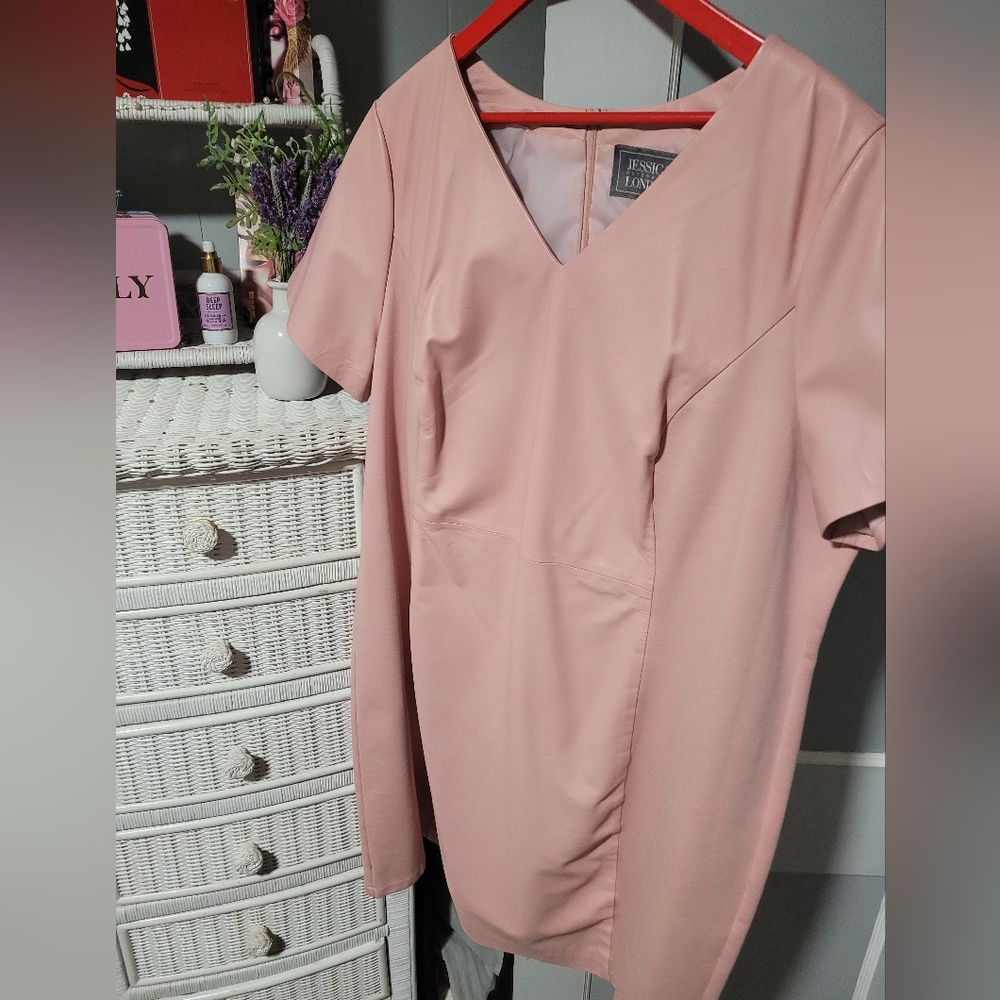 Jessica London Pink Sheath Dress V-Neck Short Sleeve